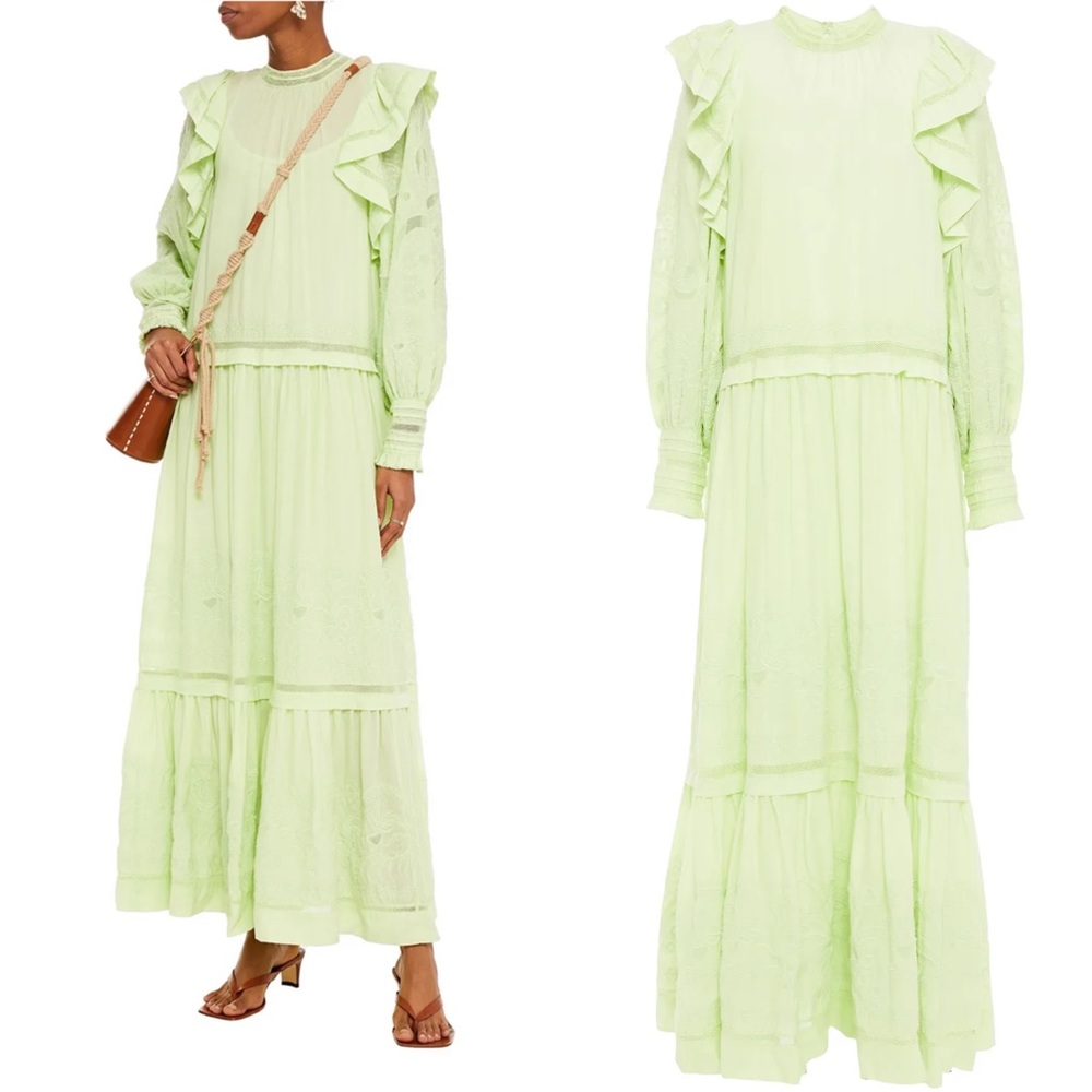 Ulla Johnson Ruffled embroidered Maxi Dress Green